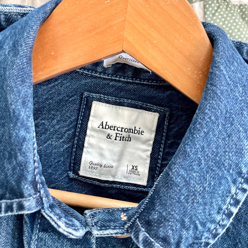 Abercrombie & Fitch Blue Denim Shirt Shacket Sz XS Oversized - Picture 5 of 6